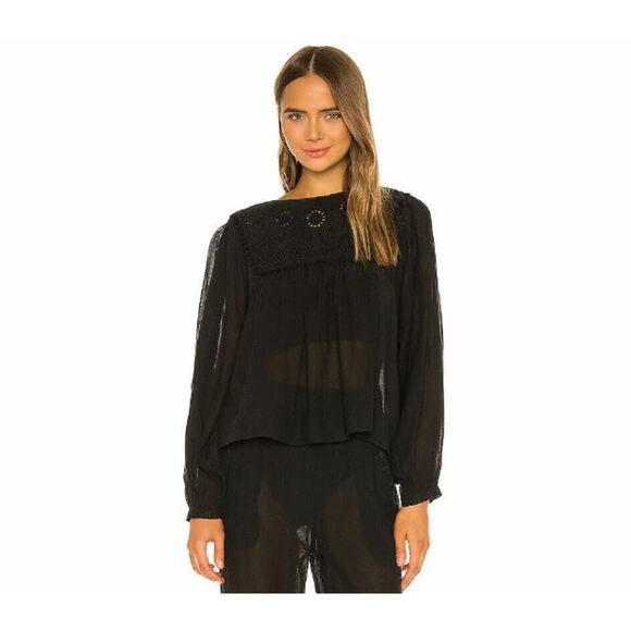 Free People Black Valencia Embroidered Boho Long Sleeve Peasant Top - Picture 2 of 10